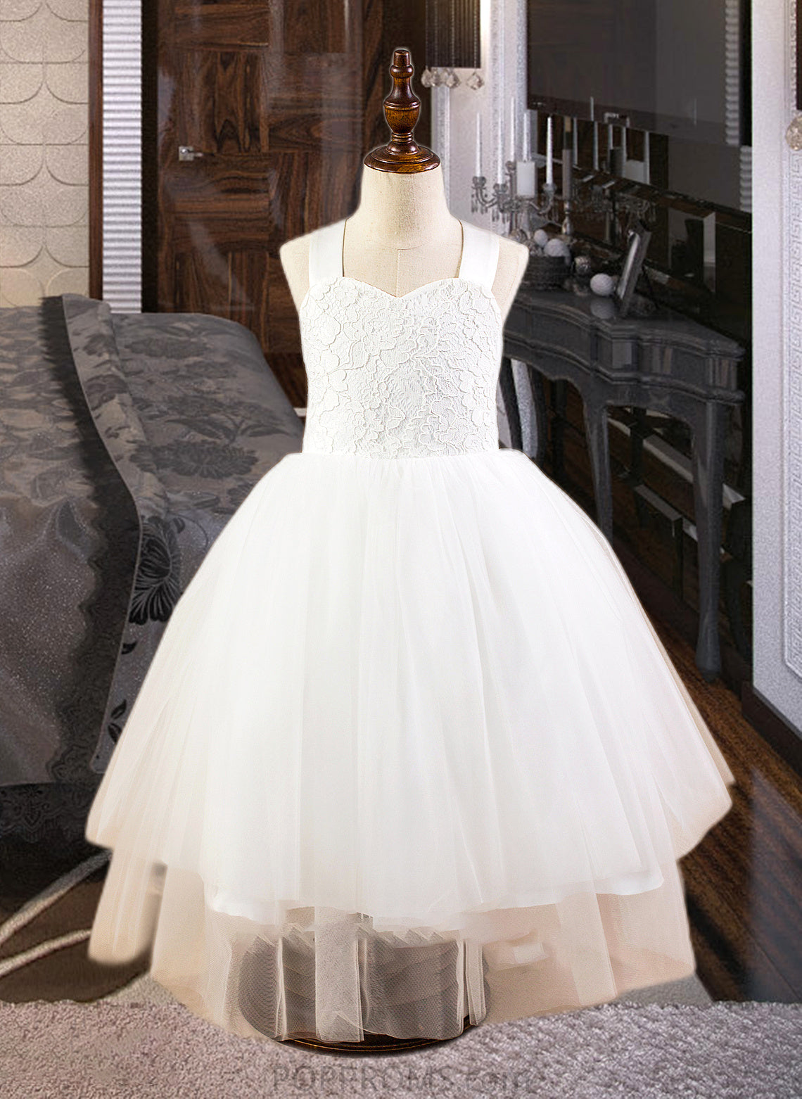 Kayden Ball-Gown/Princess Sweetheart Tea-Length Satin Tulle Lace Junior Bridesmaid Dress With Bow(s) PP6P0013597