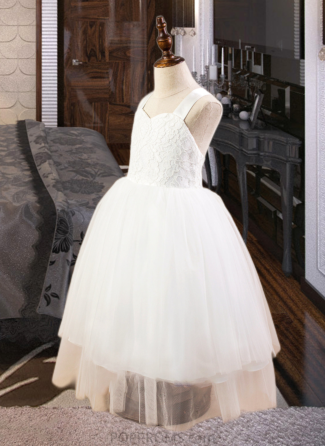 Kayden Ball-Gown/Princess Sweetheart Tea-Length Satin Tulle Lace Junior Bridesmaid Dress With Bow(s) PP6P0013597