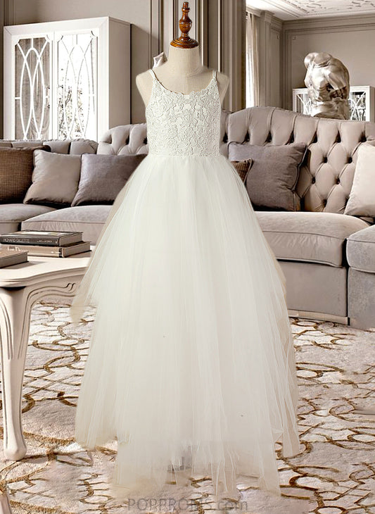 Aleah A-Line Scoop Neck Floor-Length Tulle Lace Junior Bridesmaid Dress With Lace PP6P0013598