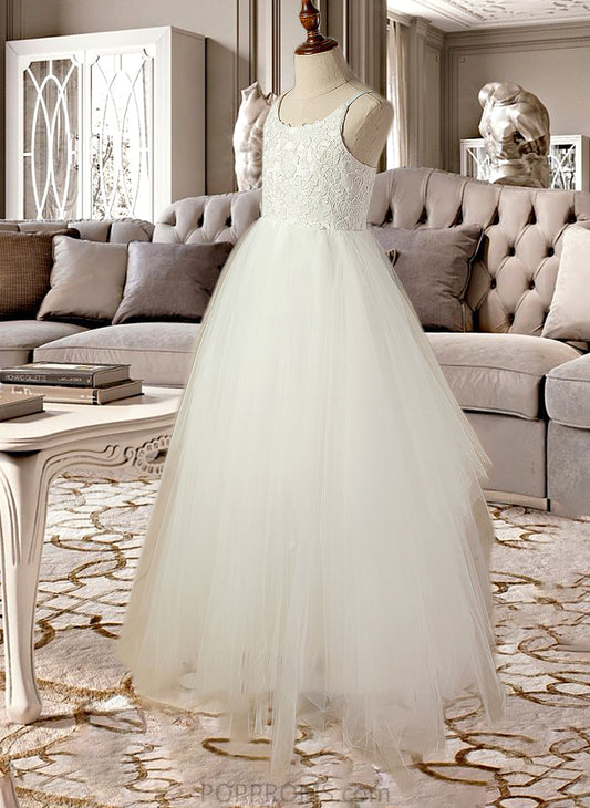 Aleah A-Line Scoop Neck Floor-Length Tulle Lace Junior Bridesmaid Dress With Lace PP6P0013598