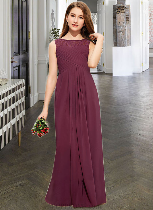 Natalya A-Line Scoop Neck Floor-Length Chiffon Lace Junior Bridesmaid Dress With Ruffle Bow(s) PP6P0013600