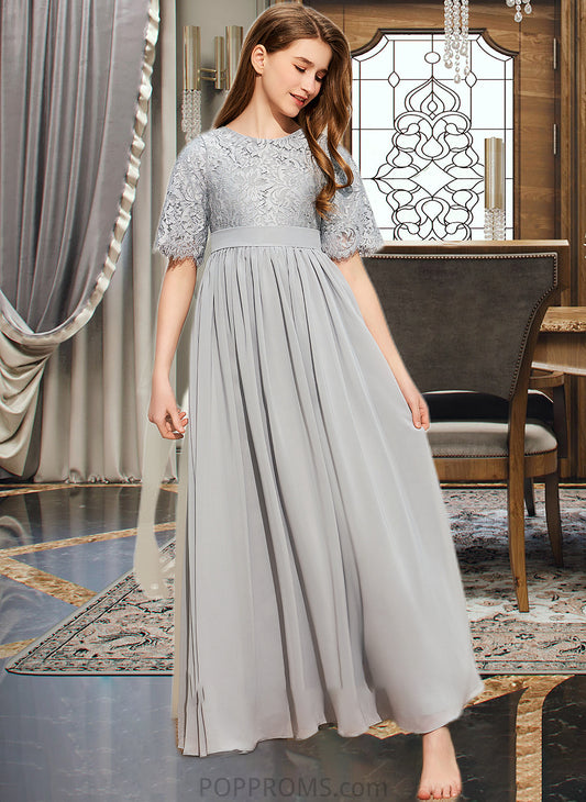 Aniyah A-LineScoopNeckFloor-LengthChiffonLaceJuniorBridesmaidDress#253700 PP6P0013602