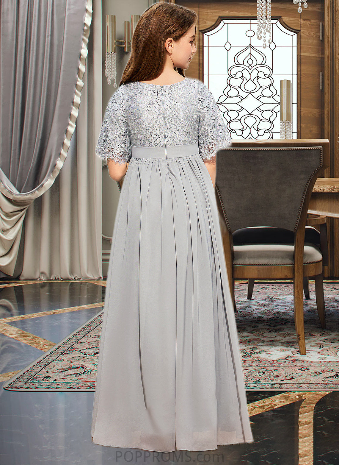 Aniyah A-LineScoopNeckFloor-LengthChiffonLaceJuniorBridesmaidDress#253700 PP6P0013602