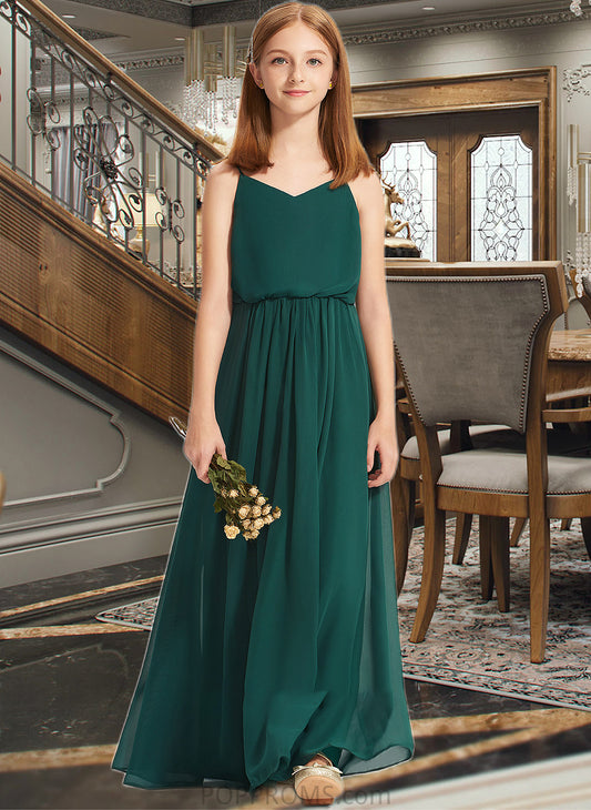 Lexie A-Line V-neck Floor-Length Chiffon Junior Bridesmaid Dress With Ruffle PP6P0013606