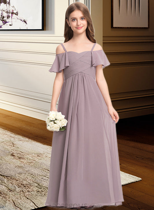 Matilda A-Line Off-the-Shoulder Floor-Length Chiffon Junior Bridesmaid Dress With Ruffle PP6P0013610