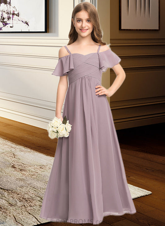 Matilda A-Line Off-the-Shoulder Floor-Length Chiffon Junior Bridesmaid Dress With Ruffle PP6P0013610