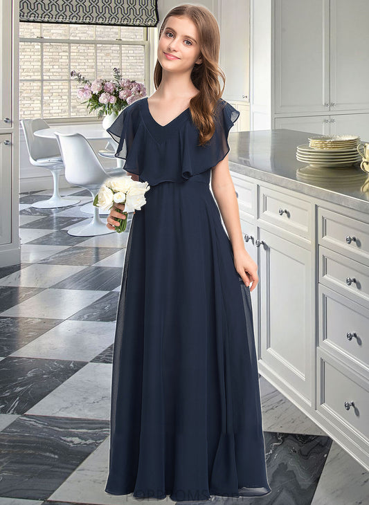 Precious A-Line V-neck Floor-Length Chiffon Junior Bridesmaid Dress PP6P0013611