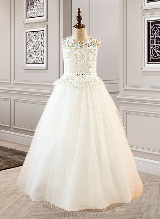 Maisie Ball-Gown/PrincessScoopNeckFloor-LengthTulleJuniorBridesmaidDressWithSashBeading#136423 PP6P0013615