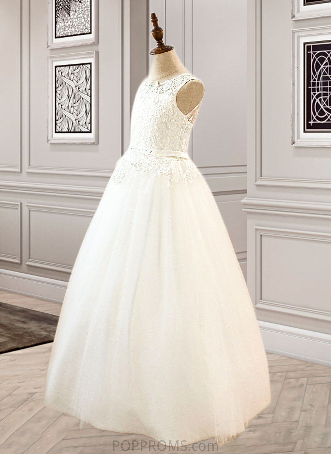 Maisie Ball-Gown/PrincessScoopNeckFloor-LengthTulleJuniorBridesmaidDressWithSashBeading#136423 PP6P0013615