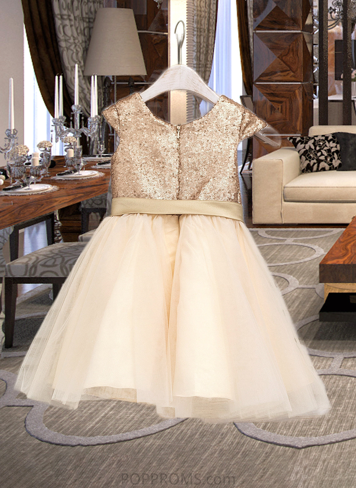 Yesenia A-Line Scoop Neck Knee-Length Tulle Junior Bridesmaid Dress With Sash PP6P0013617