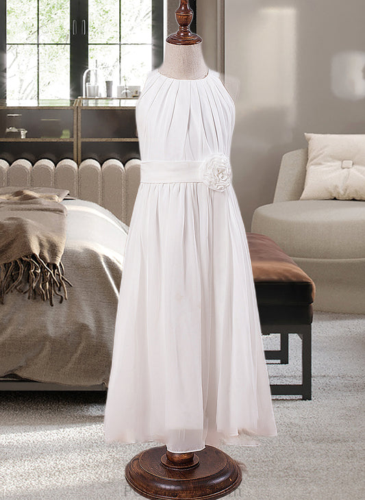 Lena A-Line Scoop Neck Ankle-Length Chiffon Junior Bridesmaid Dress With Flower(s) PP6P0013621