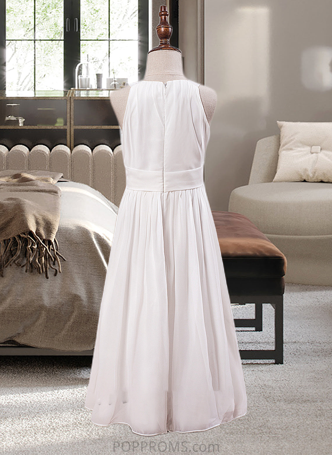 Lena A-Line Scoop Neck Ankle-Length Chiffon Junior Bridesmaid Dress With Flower(s) PP6P0013621