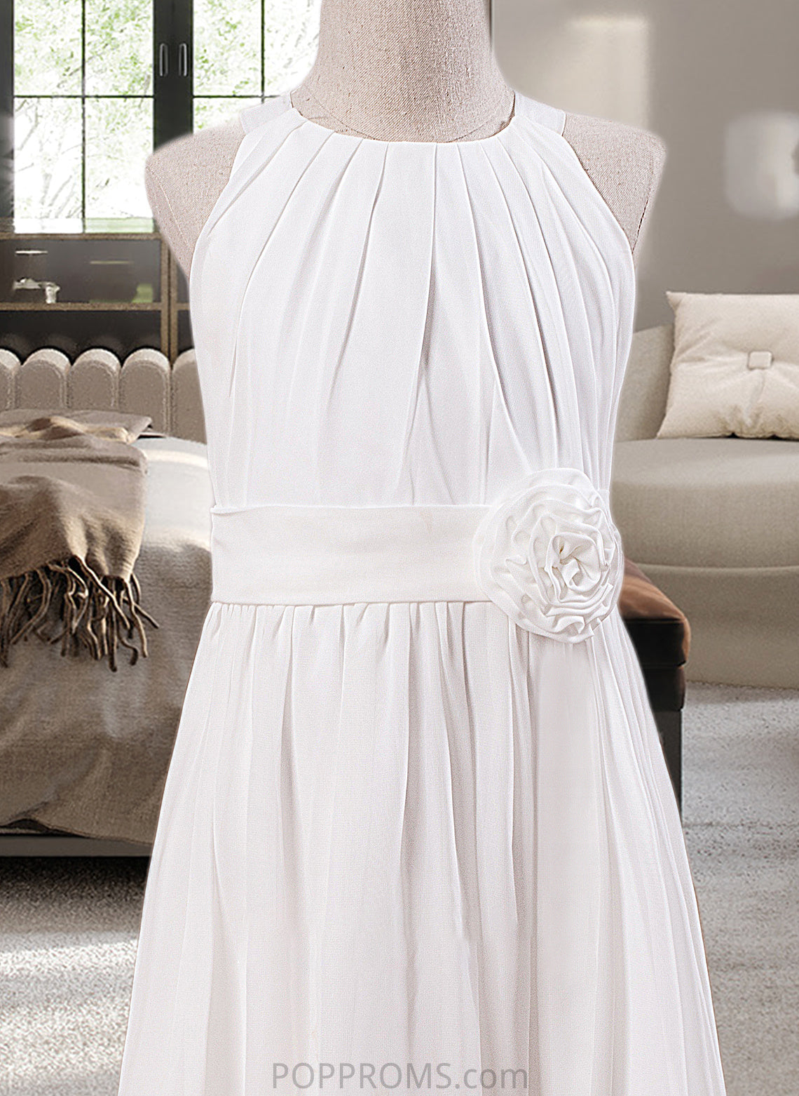 Lena A-Line Scoop Neck Ankle-Length Chiffon Junior Bridesmaid Dress With Flower(s) PP6P0013621