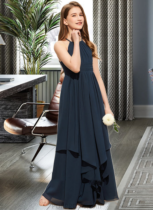 Caitlyn A-Line Scoop Neck Floor-Length Chiffon Junior Bridesmaid Dress With Cascading Ruffles PP6P0013622