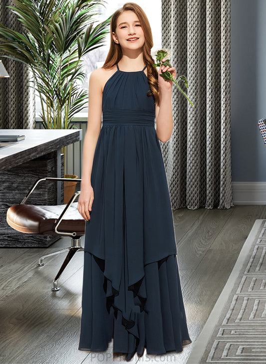 Caitlyn A-Line Scoop Neck Floor-Length Chiffon Junior Bridesmaid Dress With Cascading Ruffles PP6P0013622