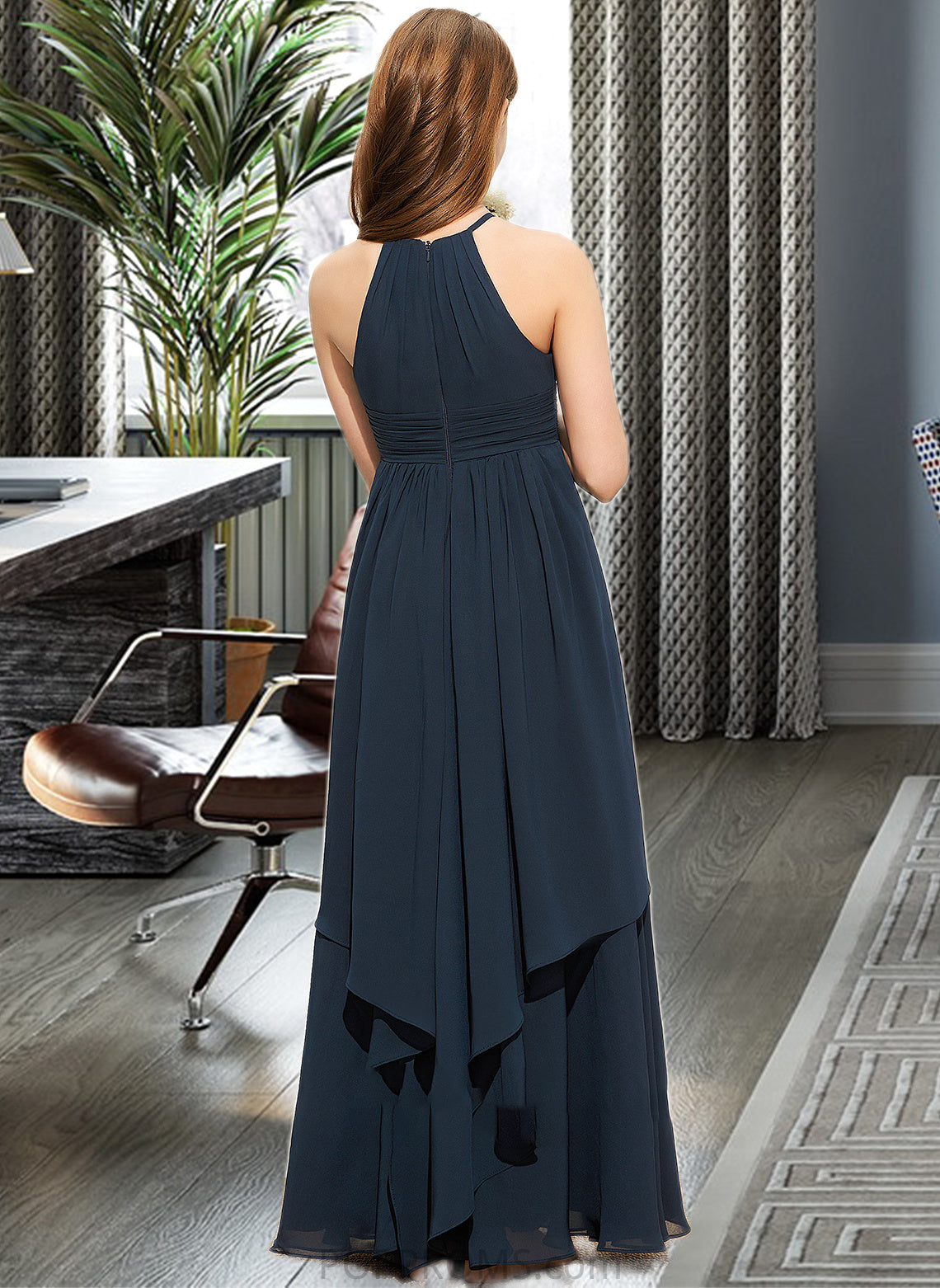 Caitlyn A-Line Scoop Neck Floor-Length Chiffon Junior Bridesmaid Dress With Cascading Ruffles PP6P0013622