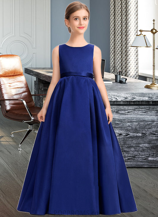 Esme Ball-Gown/Princess Scoop Neck Sweep Train Satin Junior Bridesmaid Dress With Bow(s) PP6P0013628