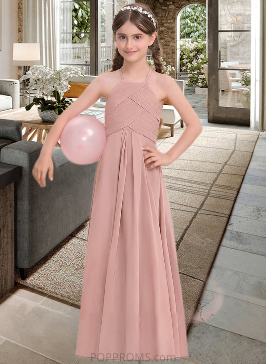 Penny A-Line Scoop Neck Floor-Length Chiffon Junior Bridesmaid Dress With Ruffle PP6P0013632