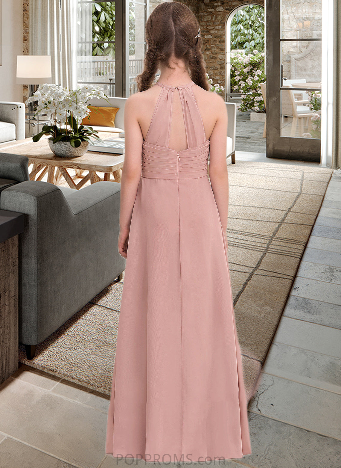 Penny A-Line Scoop Neck Floor-Length Chiffon Junior Bridesmaid Dress With Ruffle PP6P0013632