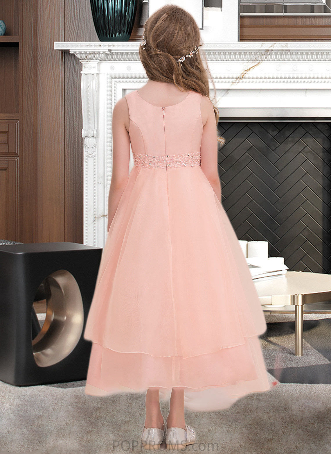 Macy A-Line Scoop Neck Ankle-Length Organza Junior Bridesmaid Dress With Beading Sequins PP6P0013633