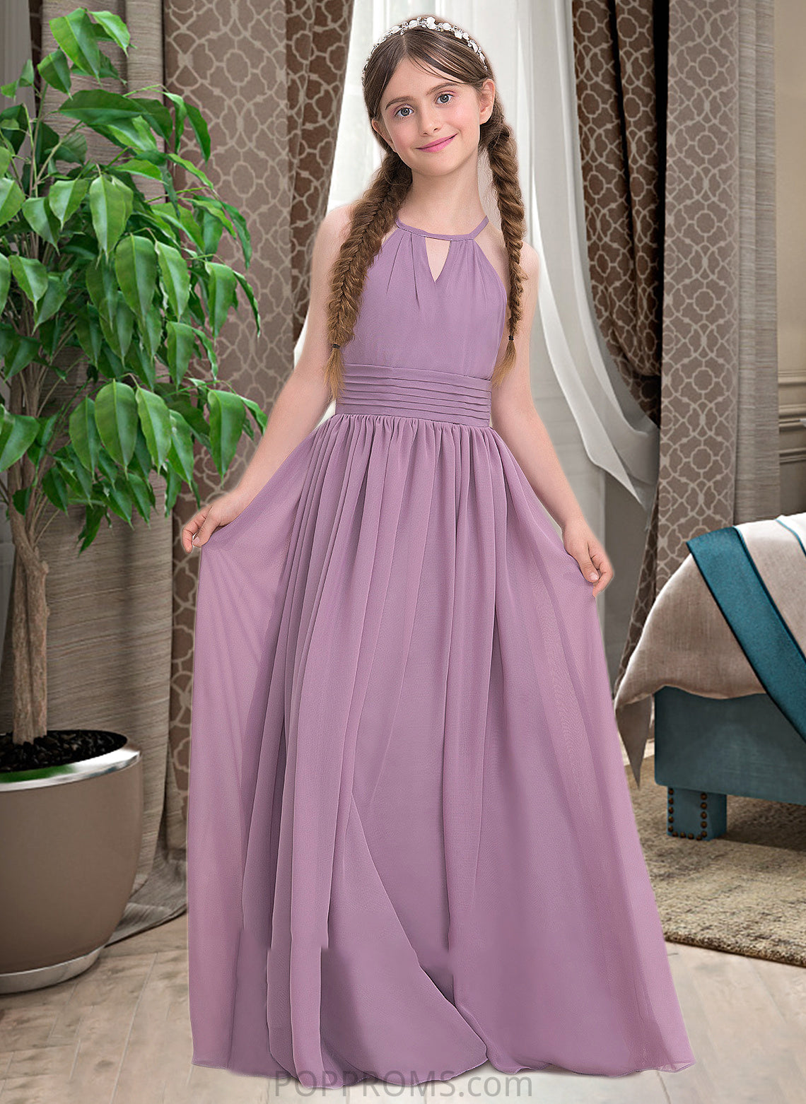 Mariana A-LineScoopNeckFloor-LengthChiffonJuniorBridesmaidDressWithRuffle#119580 PP6P0013647