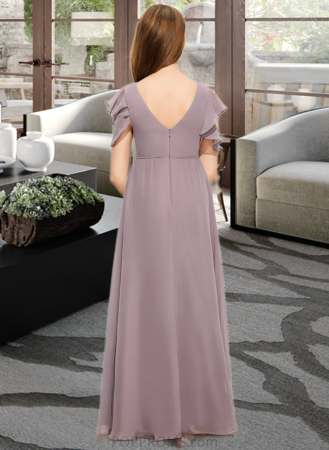 Tricia A-Line Scoop Neck Floor-Length Chiffon Junior Bridesmaid Dress With Cascading Ruffles PP6P0013649