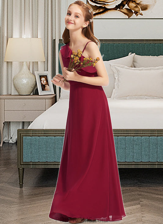 Helga A-Line One-Shoulder Floor-Length Chiffon Junior Bridesmaid Dress With Ruffles PP6P0013650