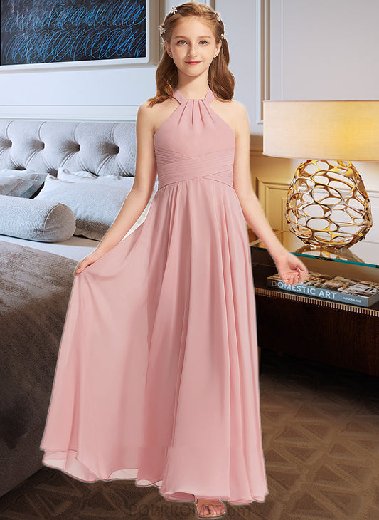 Zoe A-Line Square Neckline Floor-Length Chiffon Junior Bridesmaid Dress With Ruffle PP6P0013651