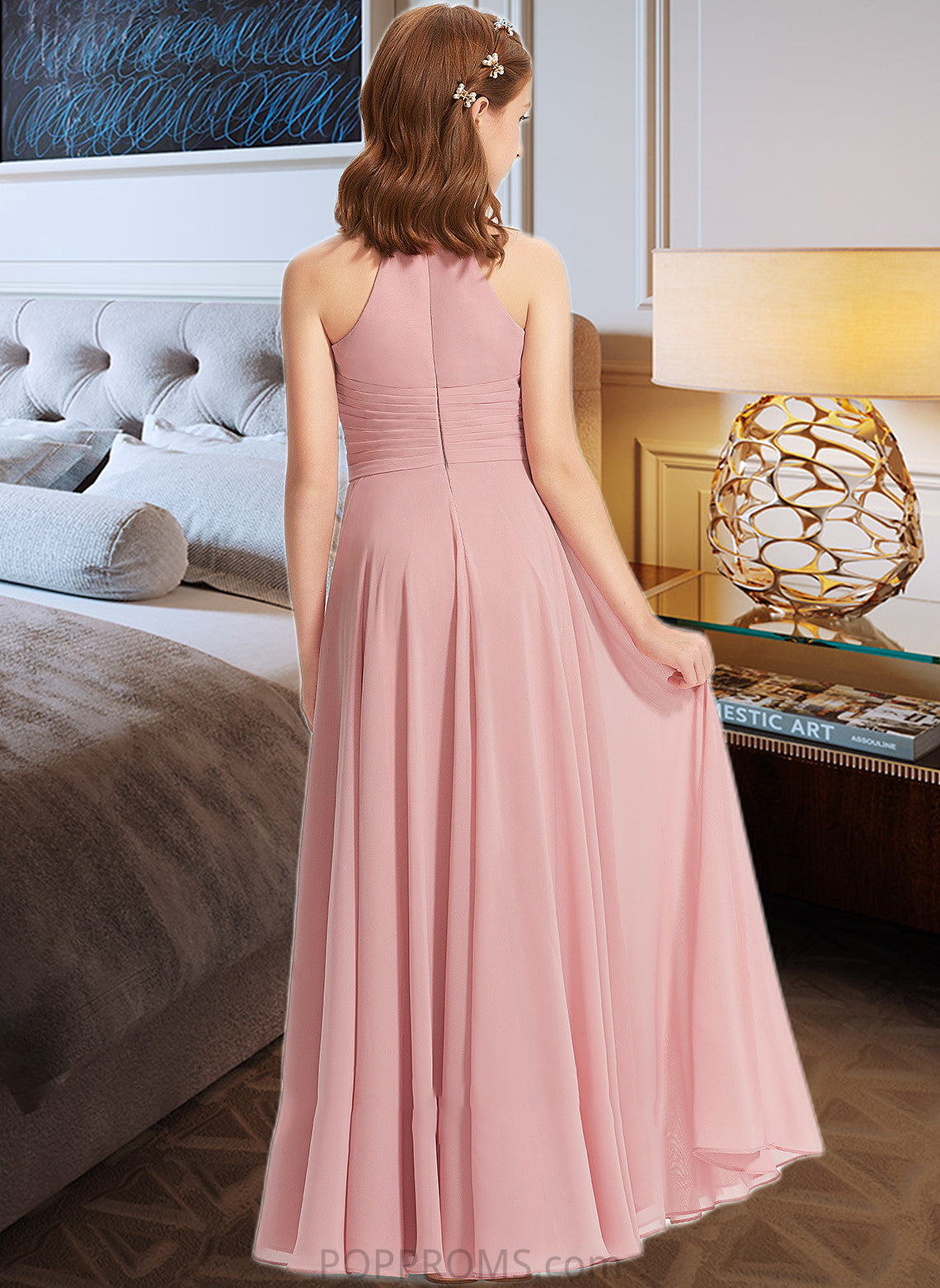 Zoe A-Line Square Neckline Floor-Length Chiffon Junior Bridesmaid Dress With Ruffle PP6P0013651