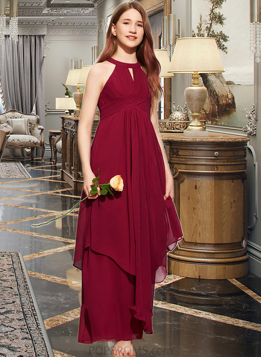 Ryan A-Line Scoop Neck Floor-Length Chiffon Junior Bridesmaid Dress With Ruffle PP6P0013654