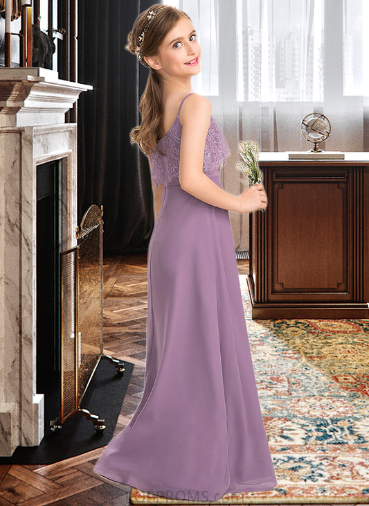 Sage A-Line Square Neckline Floor-Length Chiffon Lace Junior Bridesmaid Dress PP6P0013660