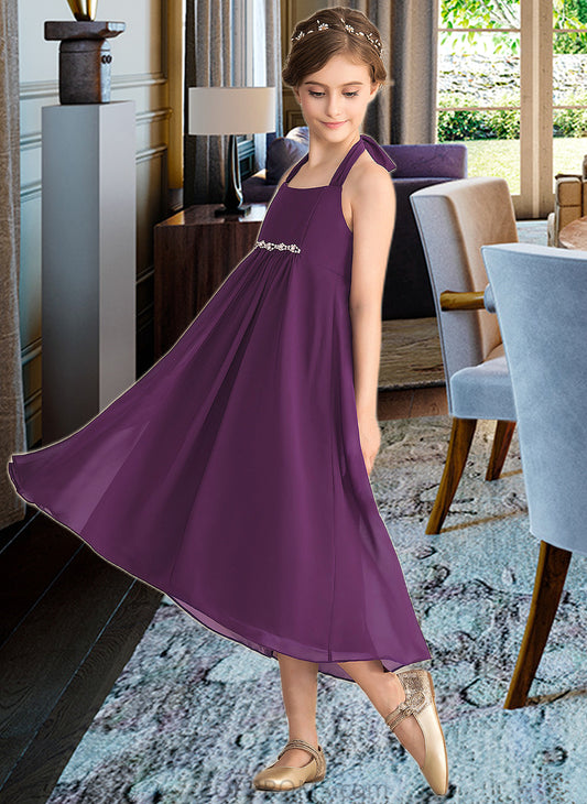 Annabelle Empire Halter Asymmetrical Chiffon Junior Bridesmaid Dress With Beading Bow(s) PP6P0013663