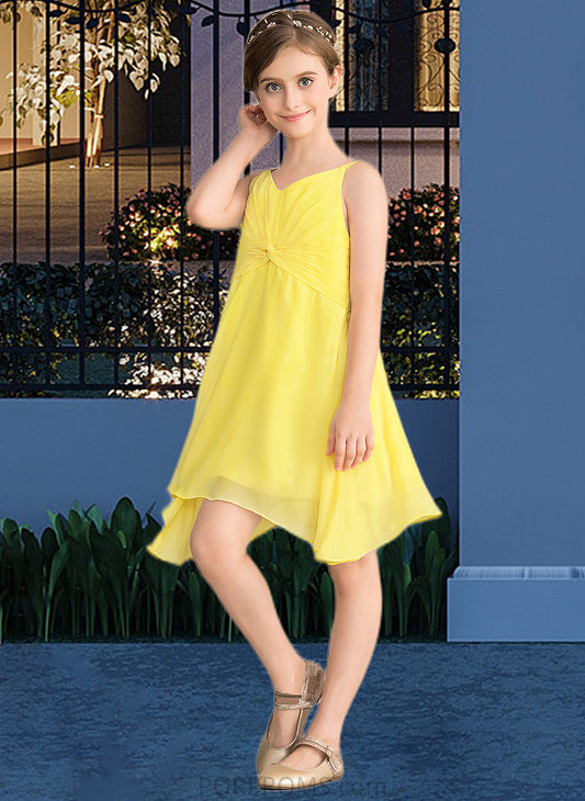 Gill A-Line V-neck Knee-Length Chiffon Junior Bridesmaid Dress With Ruffle PP6P0013664