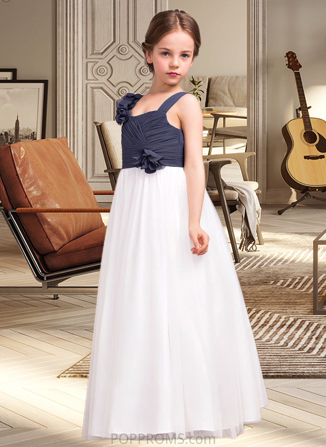 Marianna A-Line Sweetheart Floor-Length Chiffon Tulle Junior Bridesmaid Dress With Ruffle Flower(s) PP6P0013665