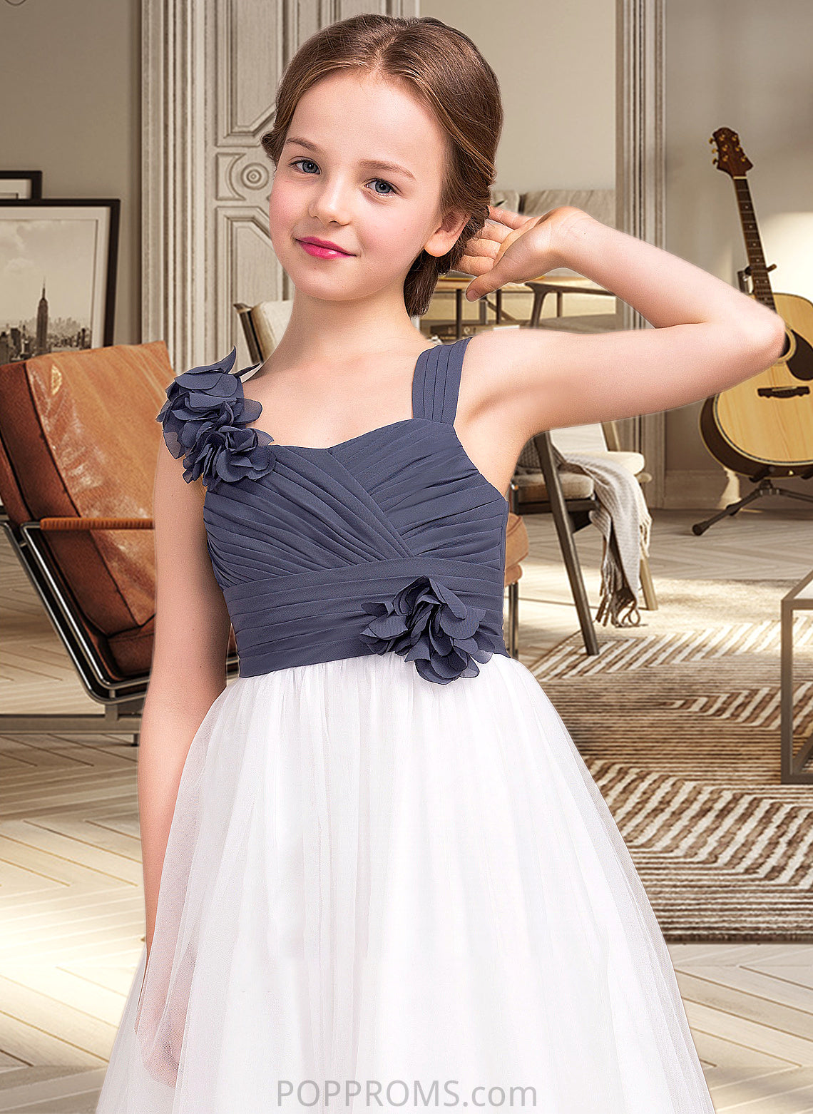 Marianna A-Line Sweetheart Floor-Length Chiffon Tulle Junior Bridesmaid Dress With Ruffle Flower(s) PP6P0013665