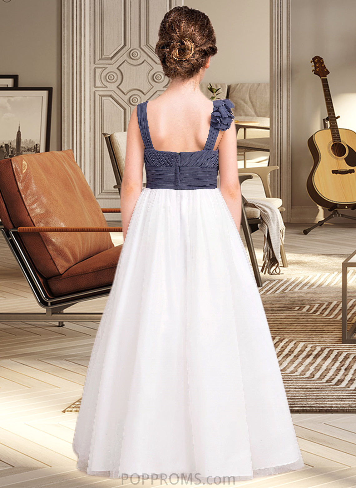 Marianna A-Line Sweetheart Floor-Length Chiffon Tulle Junior Bridesmaid Dress With Ruffle Flower(s) PP6P0013665