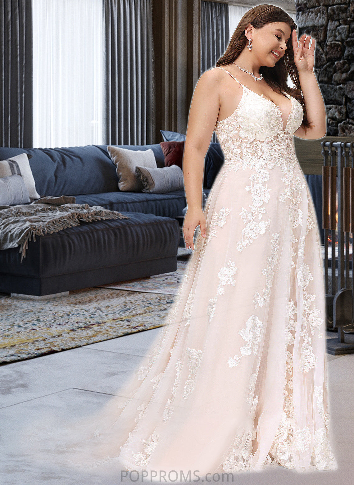 Aaliyah Ball-Gown/Princess V-neck Court Train Tulle Lace Wedding Dress With Beading Pockets PP6P0013679