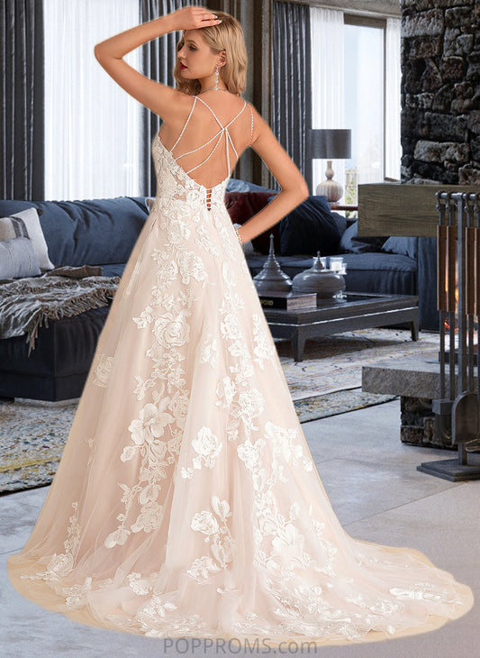 Aaliyah Ball-Gown/Princess V-neck Court Train Tulle Lace Wedding Dress With Beading Pockets PP6P0013679