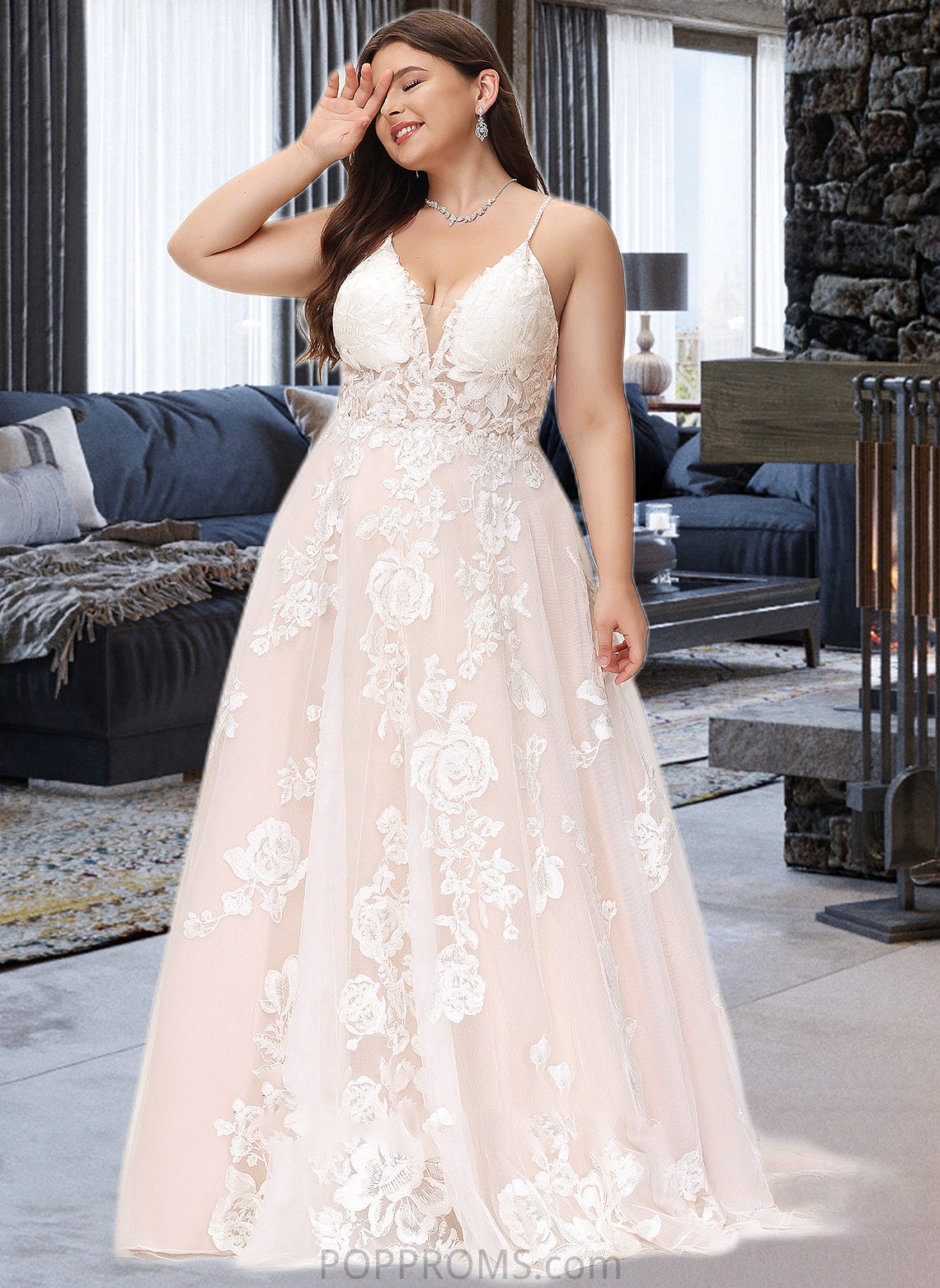 Aaliyah Ball-Gown/Princess V-neck Court Train Tulle Lace Wedding Dress With Beading Pockets PP6P0013679