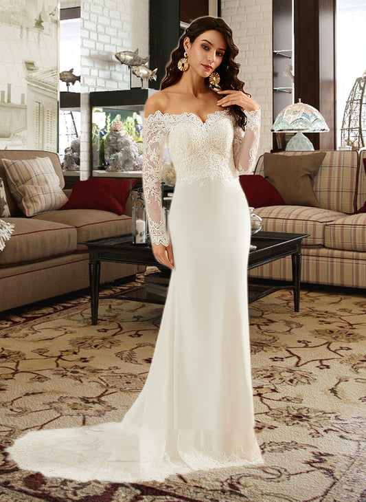 Maud Trumpet/Mermaid Off-the-Shoulder Court Train Wedding Dress With Lace PP6P0013680