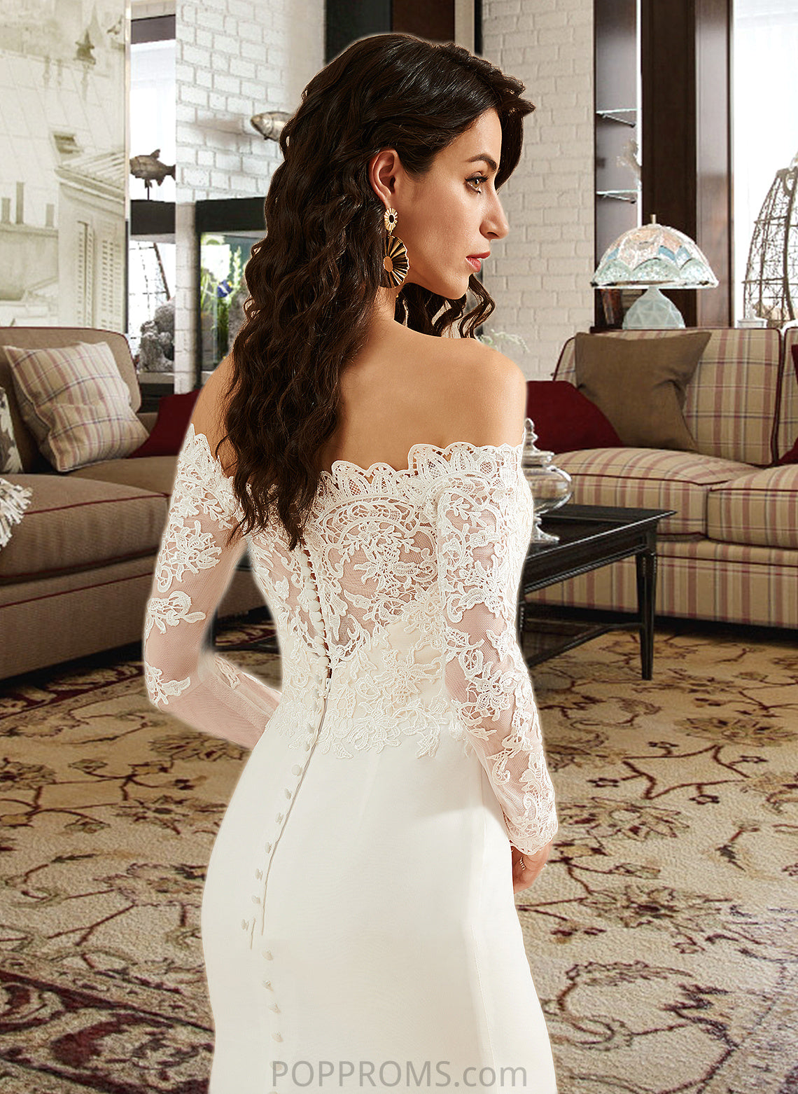 Maud Trumpet/Mermaid Off-the-Shoulder Court Train Wedding Dress With Lace PP6P0013680