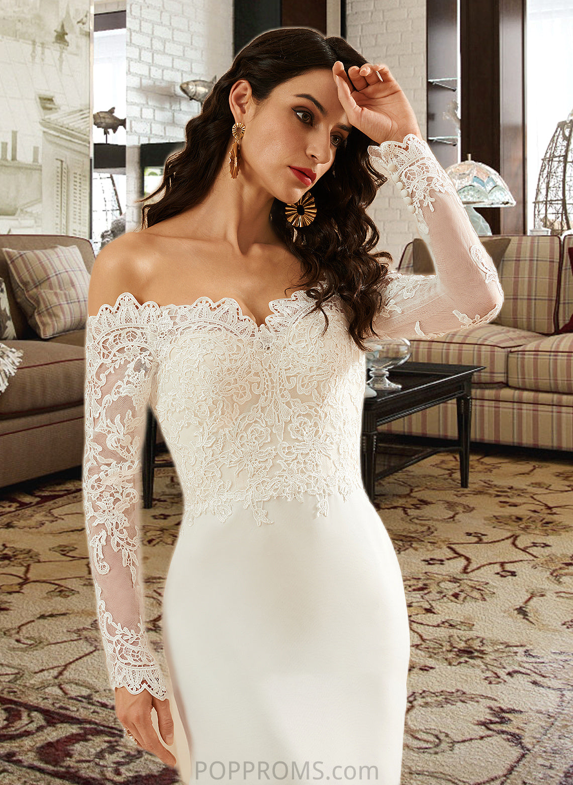 Maud Trumpet/Mermaid Off-the-Shoulder Court Train Wedding Dress With Lace PP6P0013680