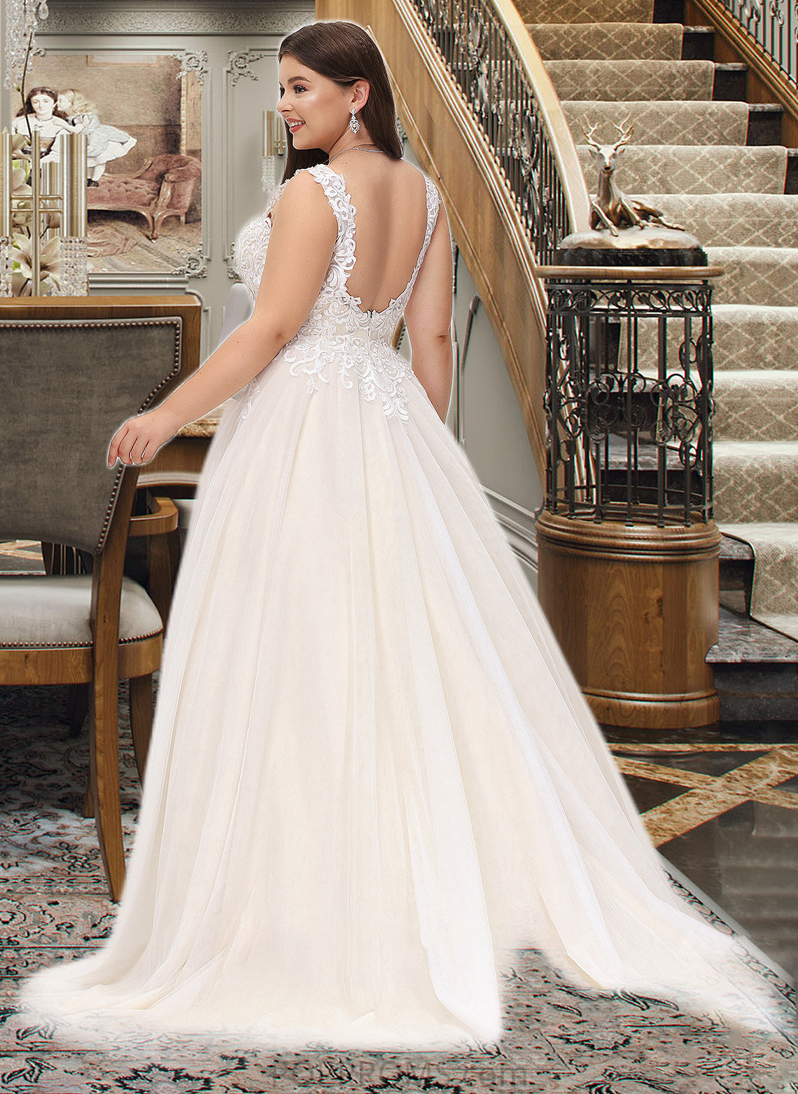 Hadassah Ball-Gown/Princess V-neck Court Train Tulle Wedding Dress PP6P0013682