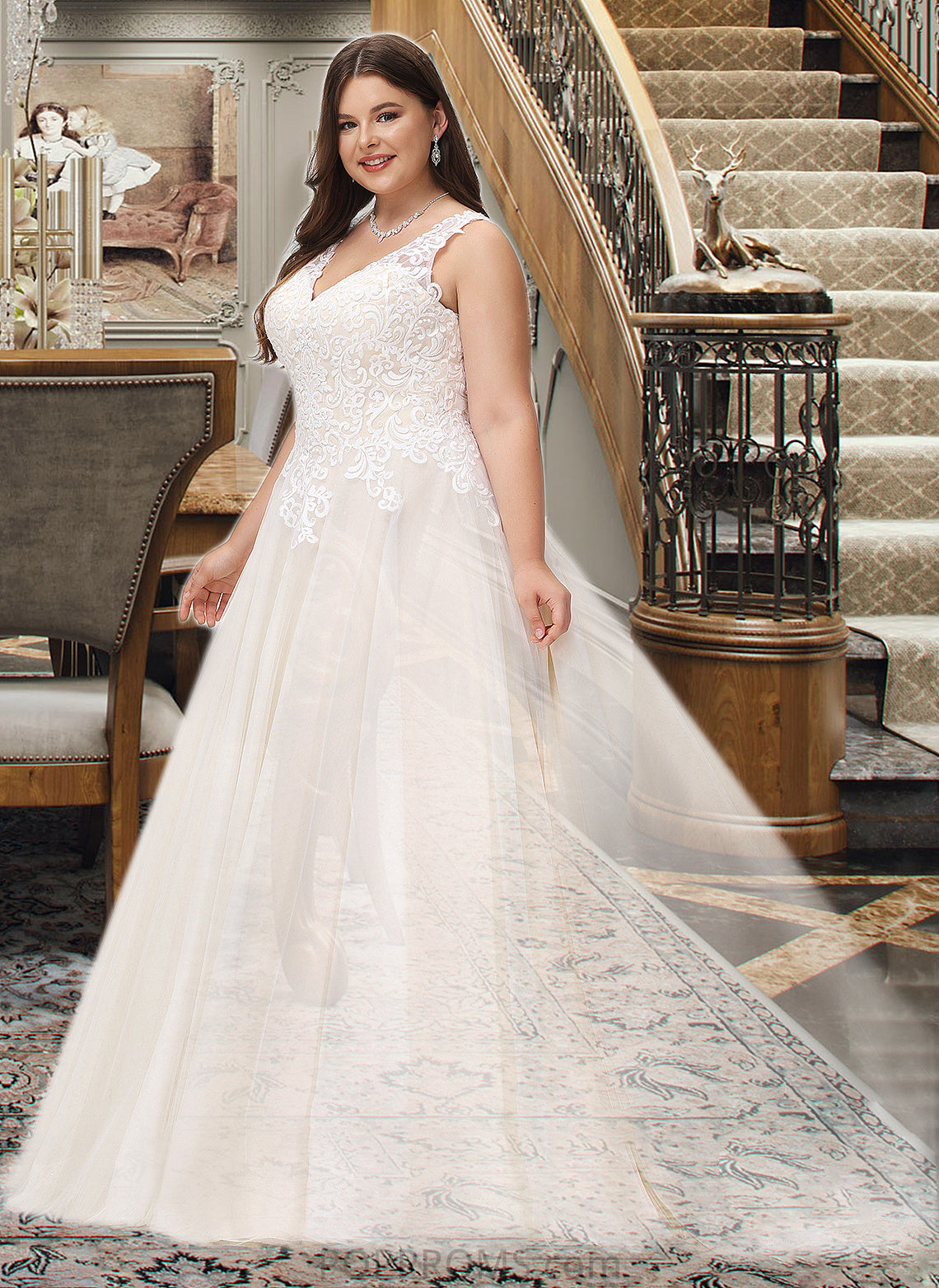 Hadassah Ball-Gown/Princess V-neck Court Train Tulle Wedding Dress PP6P0013682