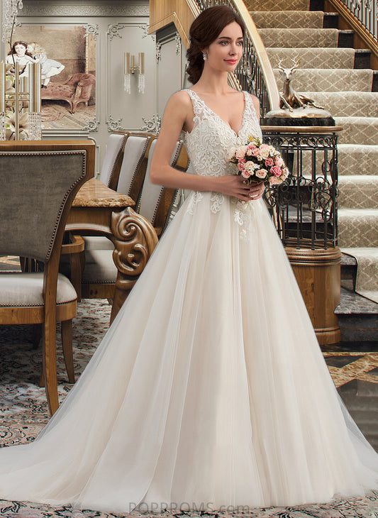 Hadassah Ball-Gown/Princess V-neck Court Train Tulle Wedding Dress PP6P0013682