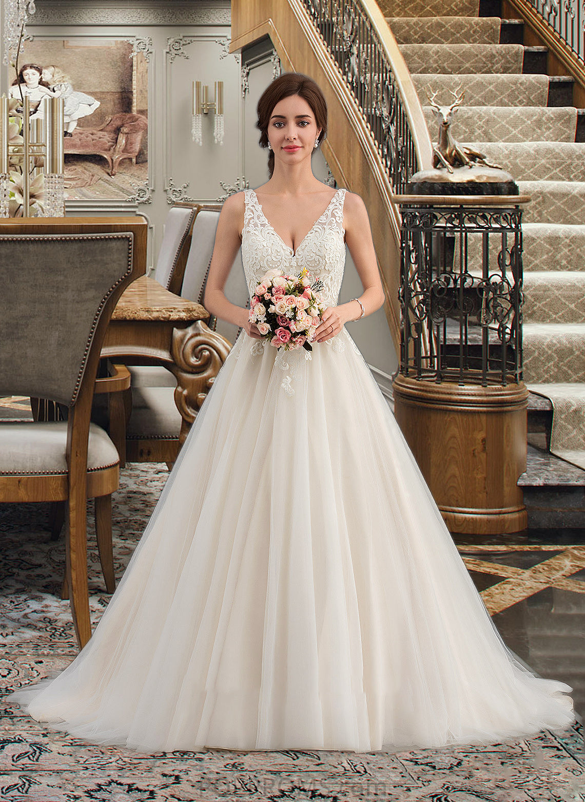 Hadassah Ball-Gown/Princess V-neck Court Train Tulle Wedding Dress PP6P0013682