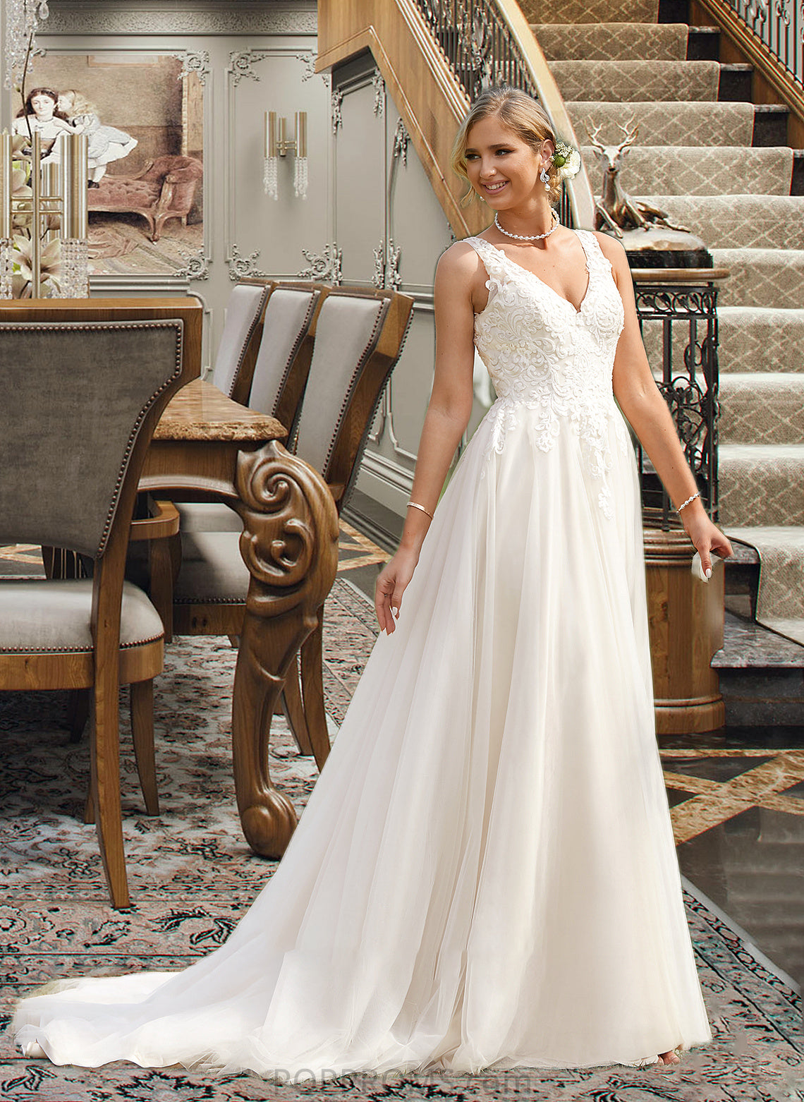 Hadassah Ball-Gown/Princess V-neck Court Train Tulle Wedding Dress PP6P0013682