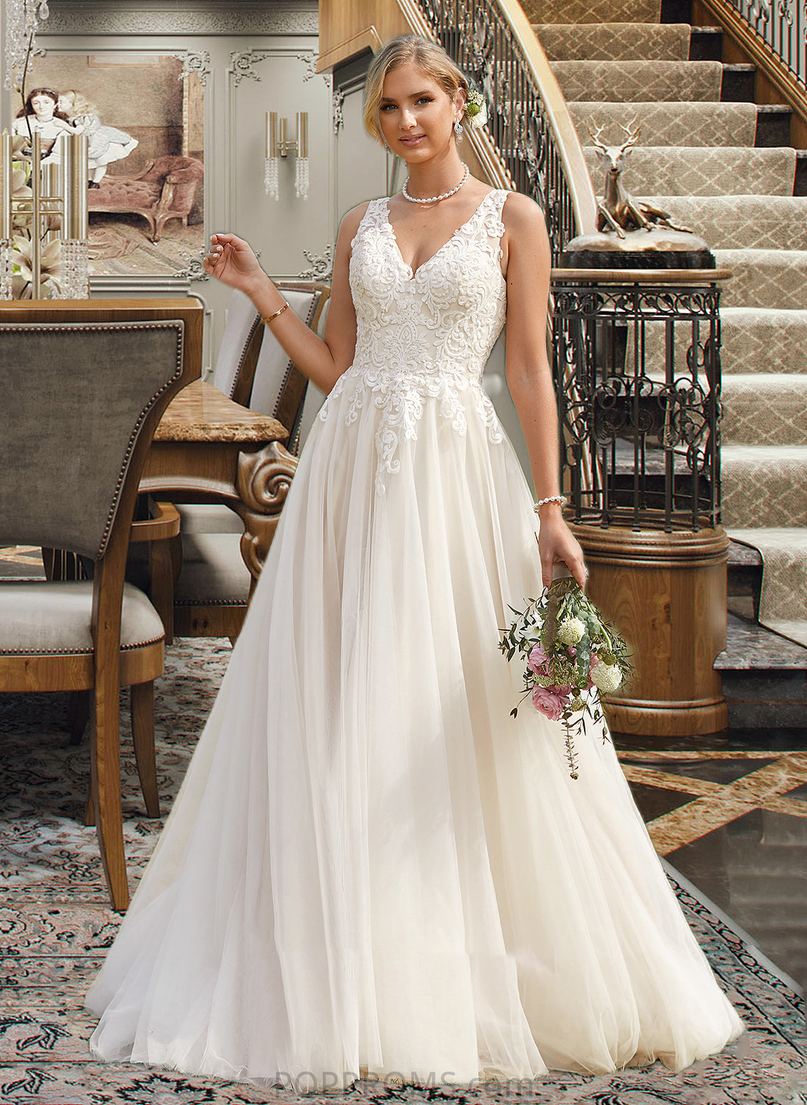 Hadassah Ball-Gown/Princess V-neck Court Train Tulle Wedding Dress PP6P0013682