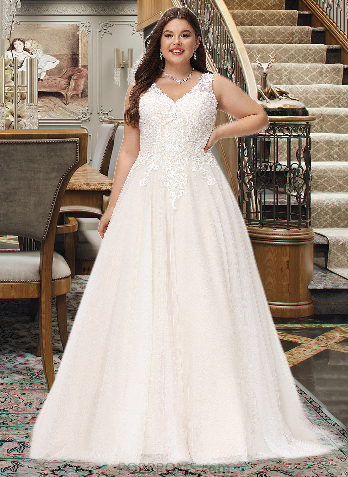 Hadassah Ball-Gown/Princess V-neck Court Train Tulle Wedding Dress PP6P0013682