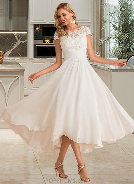 Angelique A-Line Scoop Neck Asymmetrical Chiffon Wedding Dress PP6P0013683